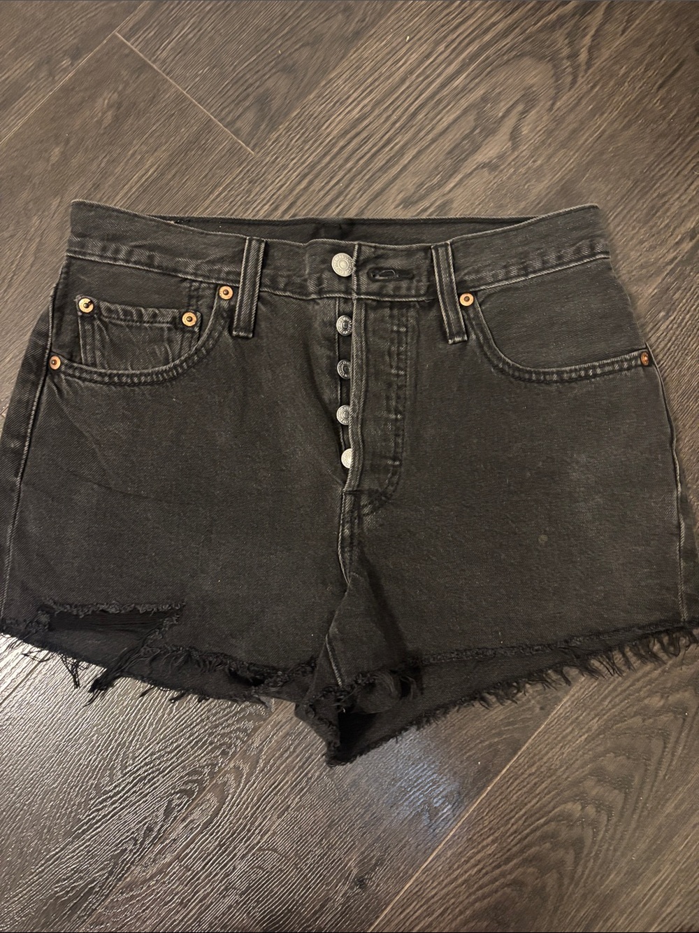 Levi's Black High-Waist Distressed Denim Shorts